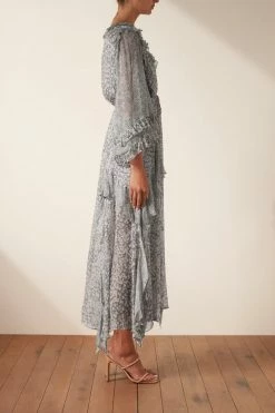 Shona Joy CANDICE BALLOON SLEEVE FRILL MIDI DRESS DRESSES