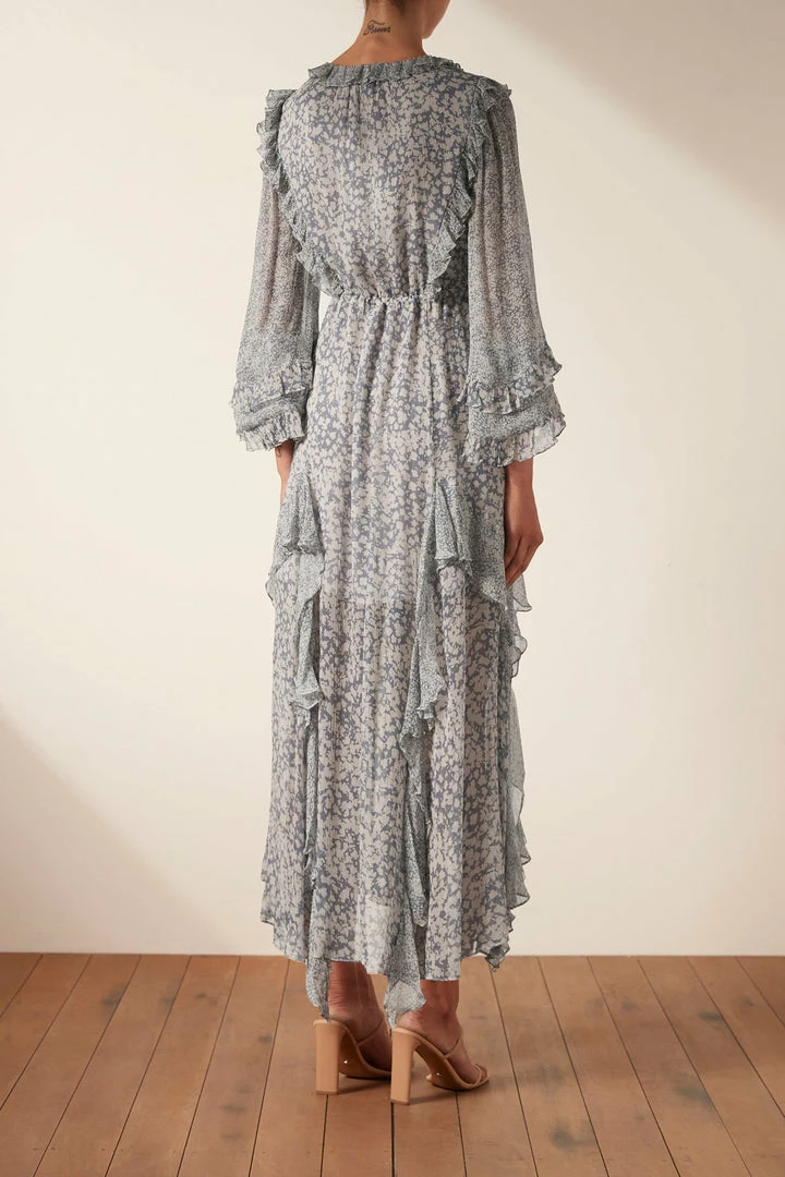 Shona Joy CANDICE BALLOON SLEEVE FRILL MIDI DRESS DRESSES