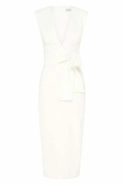 Shona Joy LUCY PLUNGED MIDI DRESS - IVORY