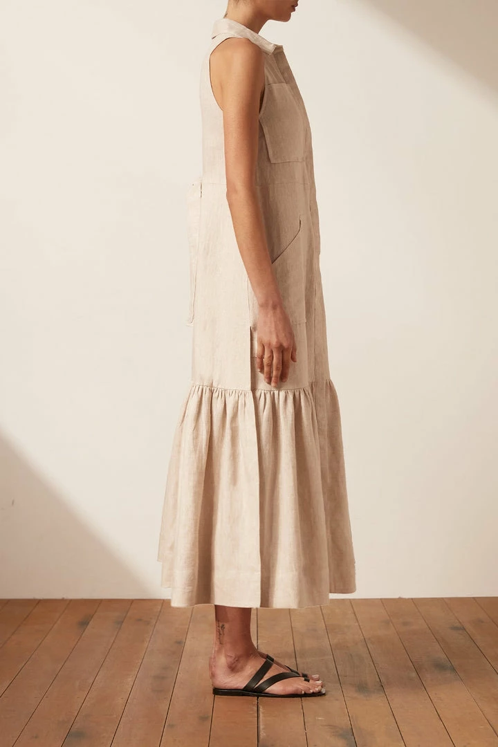 Shona Joy DRESSES LUNA LINEN SLEEVELESS MIDI DRESS - NATURAL
