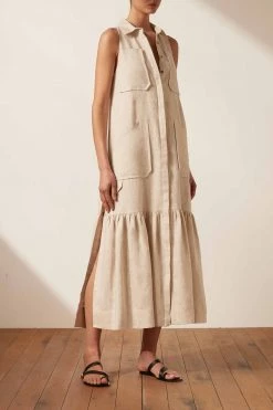 Shona Joy DRESSES LUNA LINEN SLEEVELESS MIDI DRESS - NATURAL
