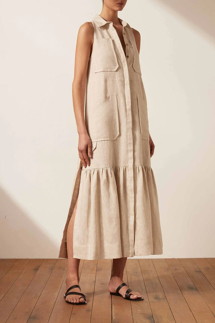 Shona Joy DRESSES LUNA LINEN SLEEVELESS MIDI DRESS - NATURAL