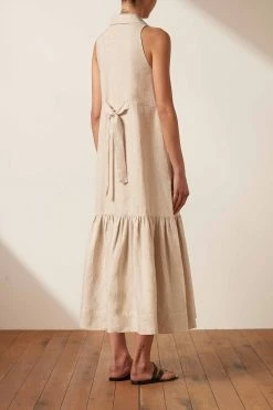 Shona Joy DRESSES LUNA LINEN SLEEVELESS MIDI DRESS - NATURAL