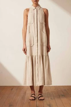 Shona Joy DRESSES LUNA LINEN SLEEVELESS MIDI DRESS - NATURAL