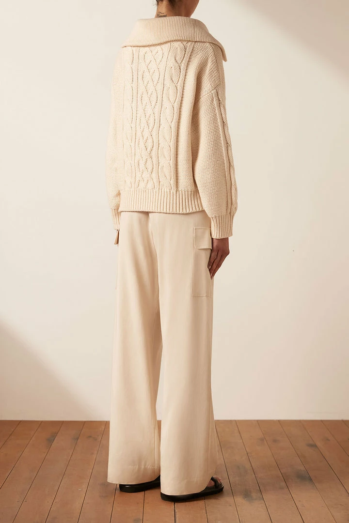 Shona Joy EVA CABLE ZIP UP JUMPER - CREMA