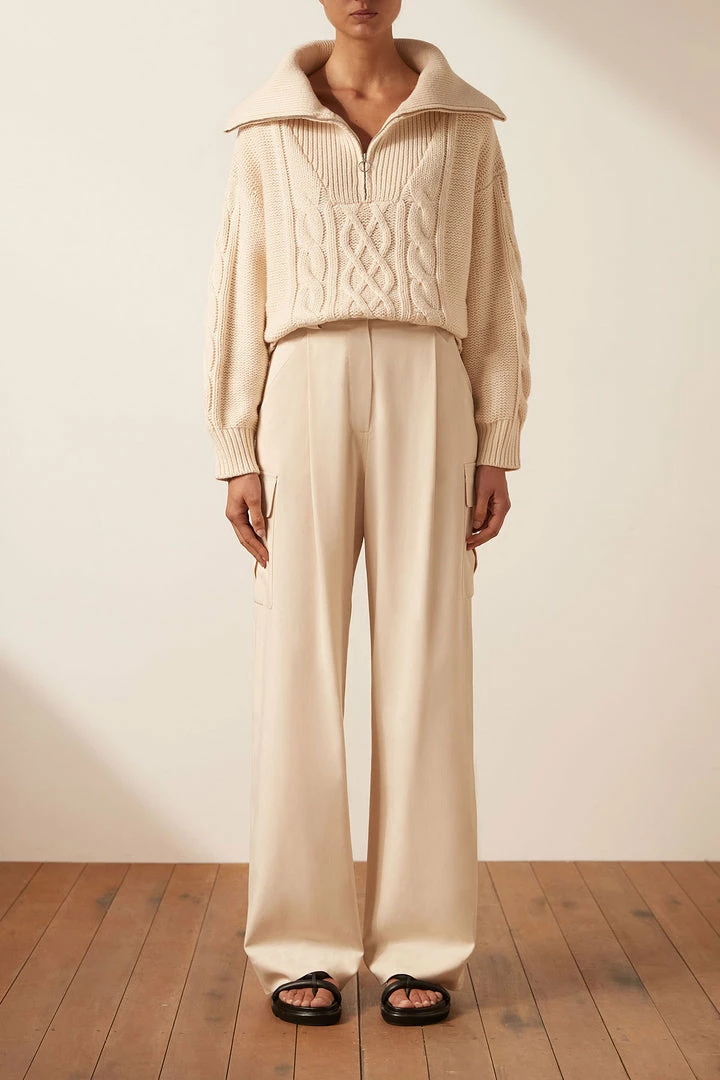 Shona Joy EVA CABLE ZIP UP JUMPER - CREMA