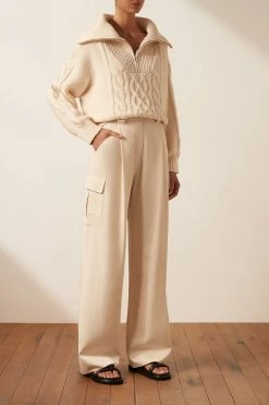 Shona Joy EVA CABLE ZIP UP JUMPER - CREMA