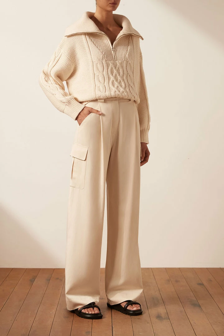 Shona Joy EVA CABLE ZIP UP JUMPER - CREMA