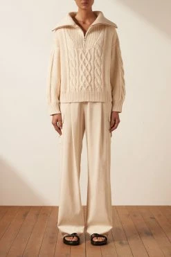 Shona Joy EVA CABLE ZIP UP JUMPER - CREMA