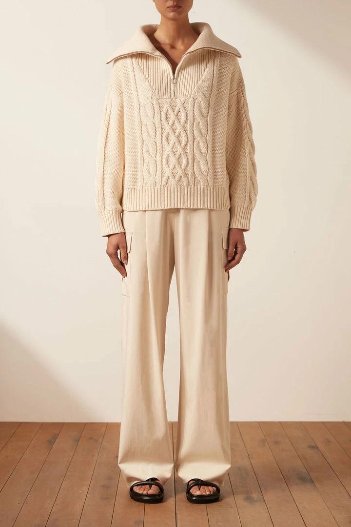 Shona Joy EVA CABLE ZIP UP JUMPER - CREMA