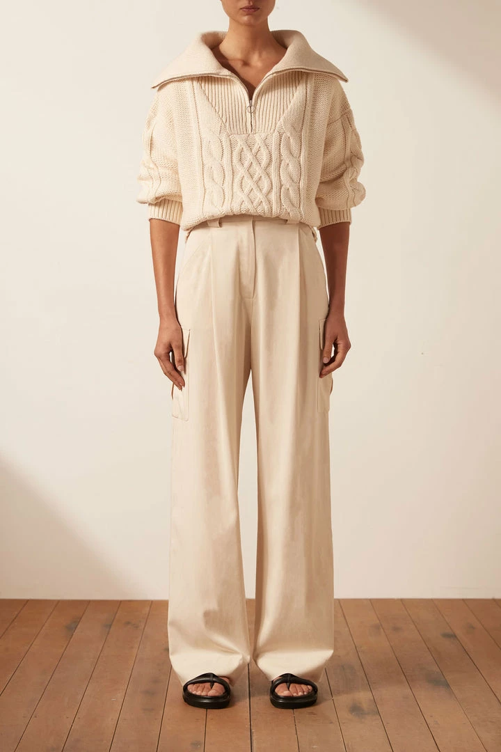 Shona Joy EVA CABLE ZIP UP JUMPER - CREMA