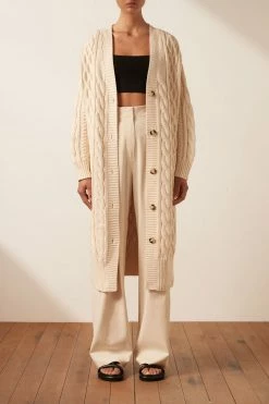 Shona Joy EVA CABLE CARDIGAN - CREMA