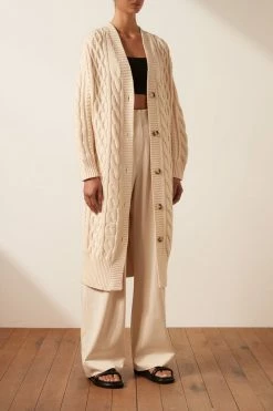Shona Joy EVA CABLE CARDIGAN - CREMA