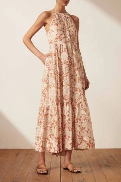 Shona Joy FLOR LINEN SLEEVELESS PIN TUCK TUXEDO MIDI DRESS