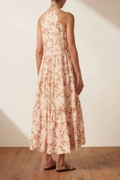 Shona Joy FLOR LINEN SLEEVELESS PIN TUCK TUXEDO MIDI DRESS