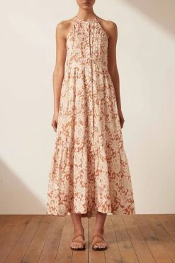 Shona Joy FLOR LINEN SLEEVELESS PIN TUCK TUXEDO MIDI DRESS