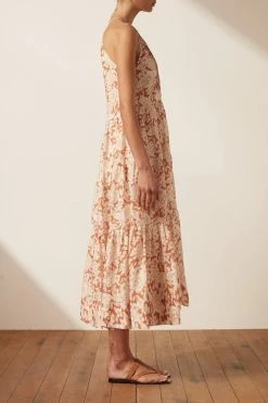 Shona Joy FLOR LINEN SLEEVELESS PIN TUCK TUXEDO MIDI DRESS