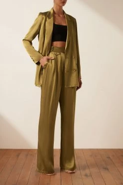 Shona Joy GIORGIA HIGH WAISTED TAILORED PANT - OLIVE OIL SHORTS & PANTS