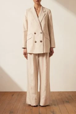 Shona Joy TOPS LUNA LINEN DOUBLE BREASTED BLAZER - NATURAL