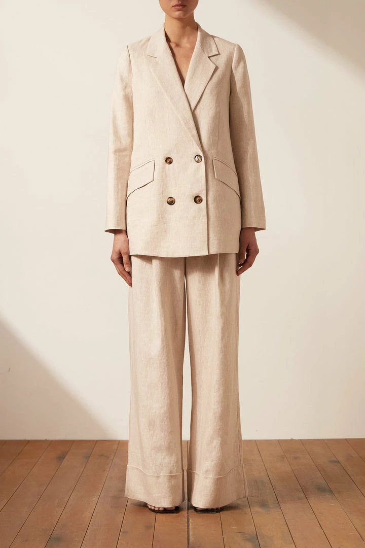 Shona Joy TOPS LUNA LINEN DOUBLE BREASTED BLAZER - NATURAL