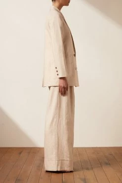 Shona Joy TOPS LUNA LINEN DOUBLE BREASTED BLAZER - NATURAL