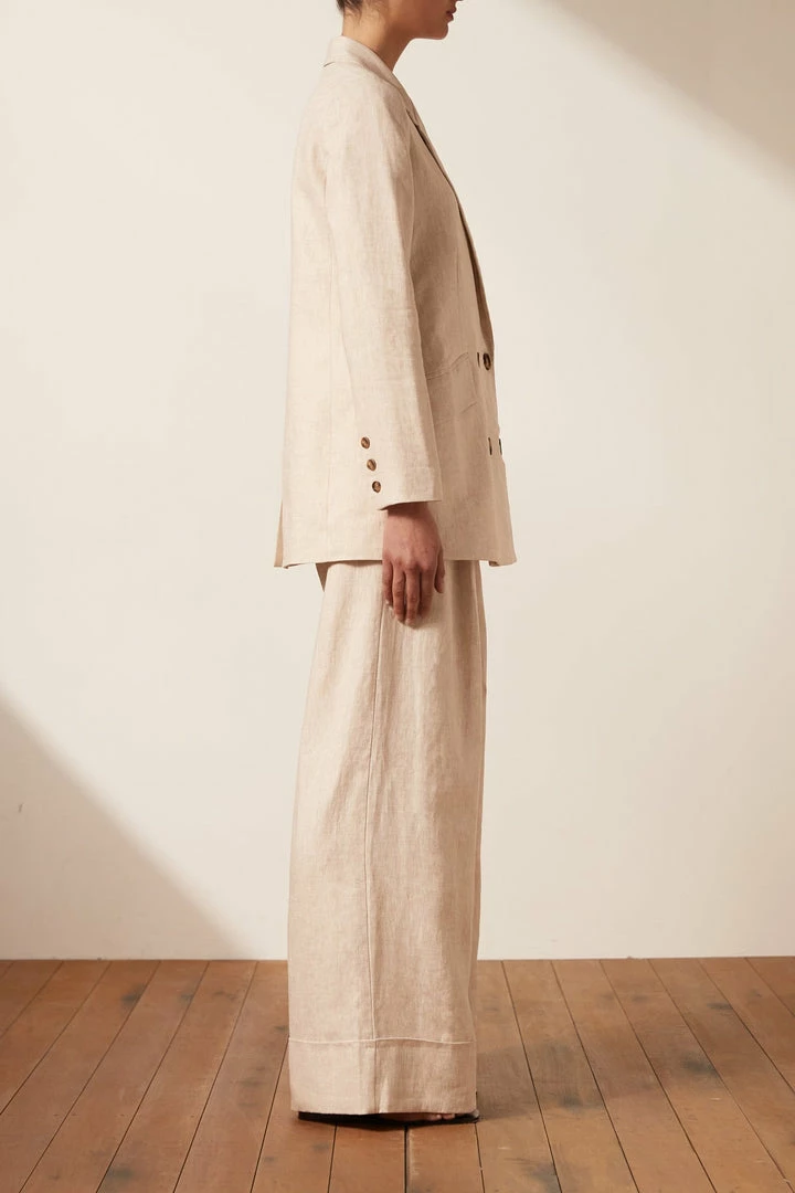 Shona Joy TOPS LUNA LINEN DOUBLE BREASTED BLAZER - NATURAL