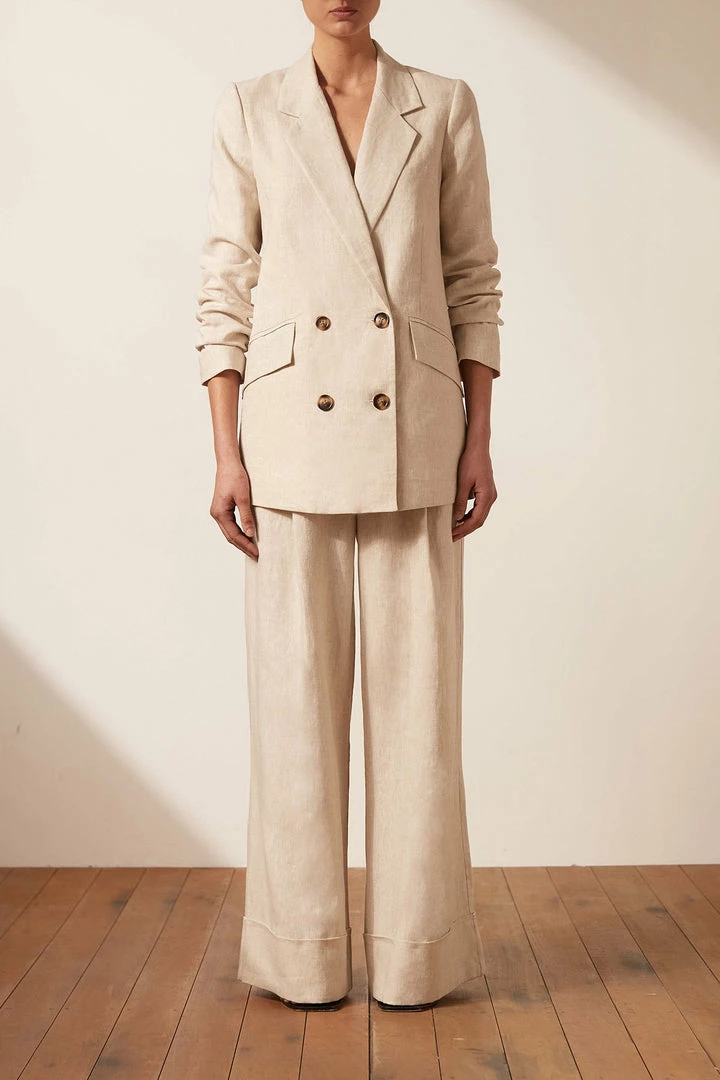 Shona Joy TOPS LUNA LINEN DOUBLE BREASTED BLAZER - NATURAL