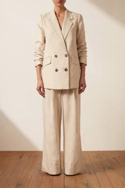 Shona Joy SHORTS & PANTS LUNA LINEN ASYMMETRIC WIDE LEG PANT - NATURAL