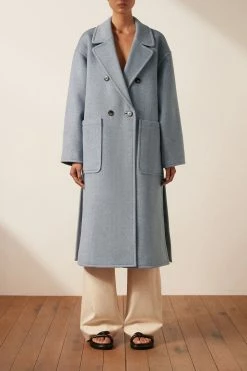 Shona Joy AZZURRA OVERSIZED LONG COAT - BLUE SMOKE TOPS