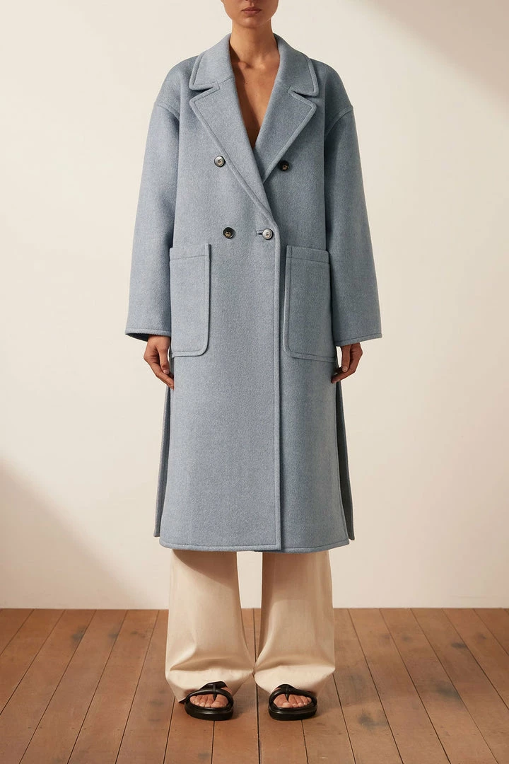 Shona Joy AZZURRA OVERSIZED LONG COAT - BLUE SMOKE TOPS