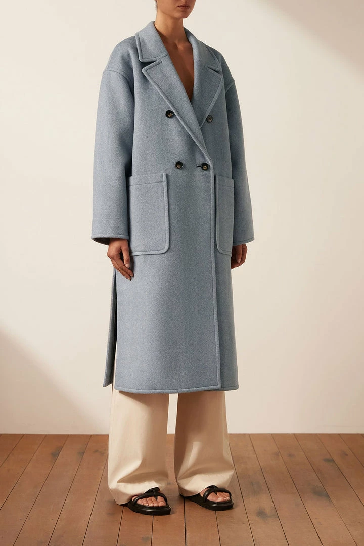 Shona Joy AZZURRA OVERSIZED LONG COAT - BLUE SMOKE TOPS
