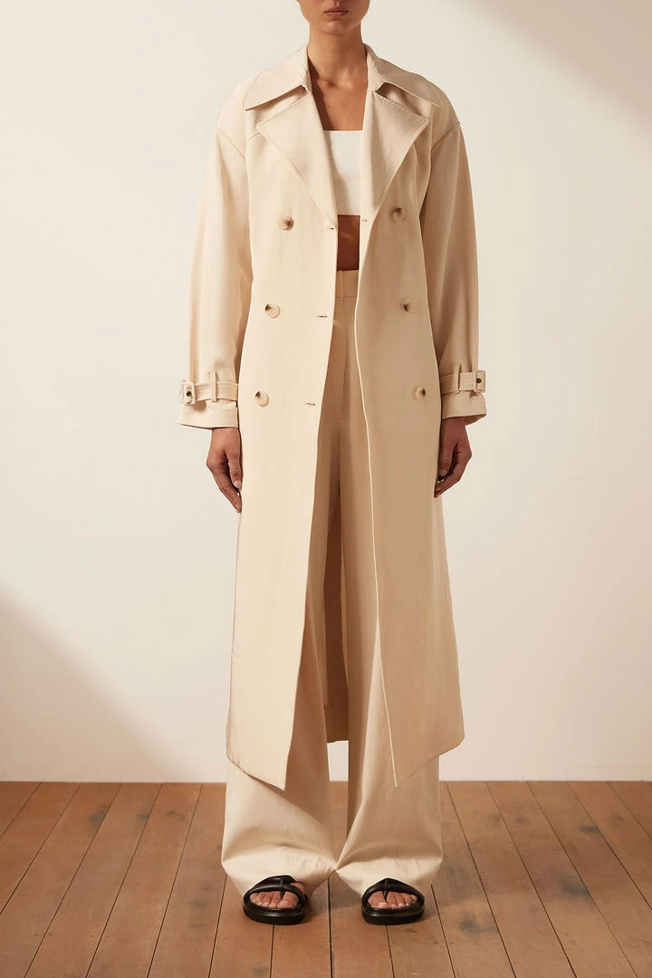Shona Joy MATILDA LINEN TRENCH COAT - CREMA TOPS