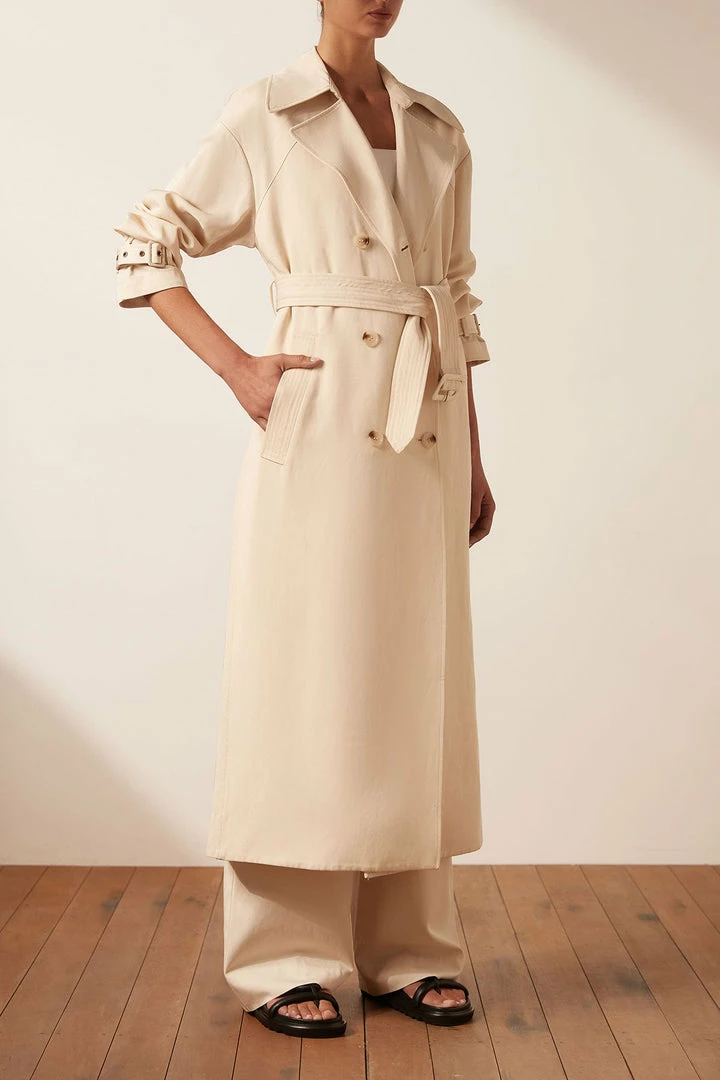 Shona Joy MATILDA LINEN TRENCH COAT - CREMA TOPS