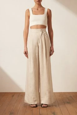 Shona Joy SHORTS & PANTS LUNA LINEN ASYMMETRIC WIDE LEG PANT - NATURAL