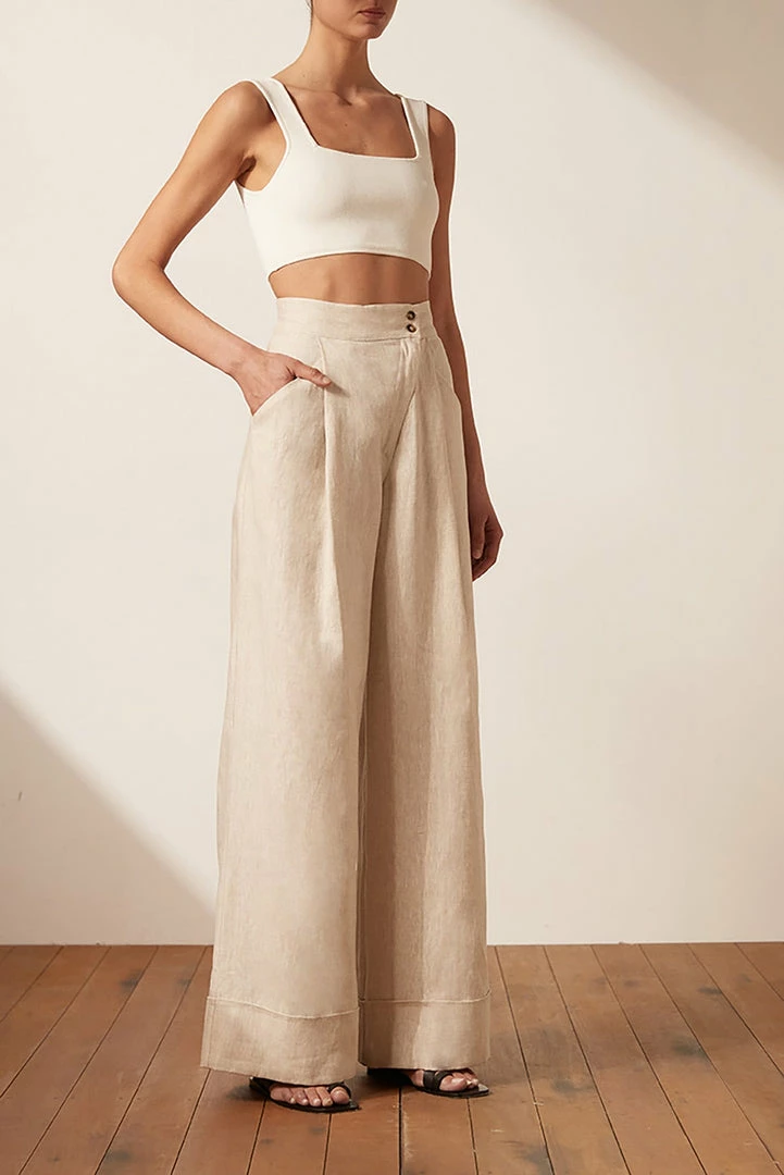 Shona Joy SHORTS & PANTS LUNA LINEN ASYMMETRIC WIDE LEG PANT - NATURAL