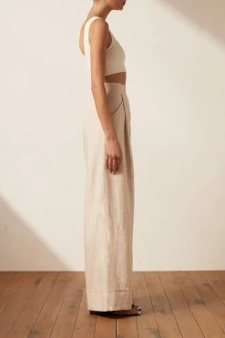 Shona Joy SHORTS & PANTS LUNA LINEN ASYMMETRIC WIDE LEG PANT - NATURAL