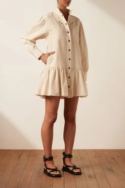 Shona Joy PRISCILA HIGH NECK UTILITY MINI DRESS - CREMA DRESSES