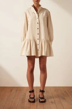 Shona Joy PRISCILA HIGH NECK UTILITY MINI DRESS - CREMA DRESSES