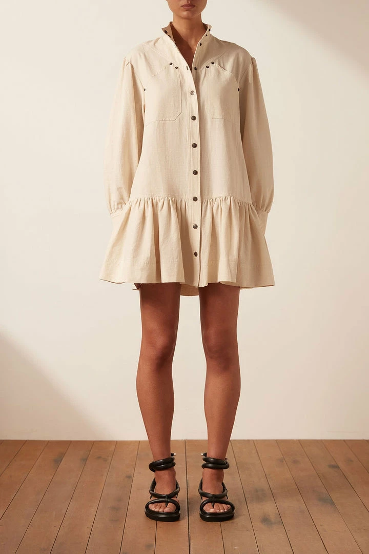 Shona Joy PRISCILA HIGH NECK UTILITY MINI DRESS - CREMA DRESSES