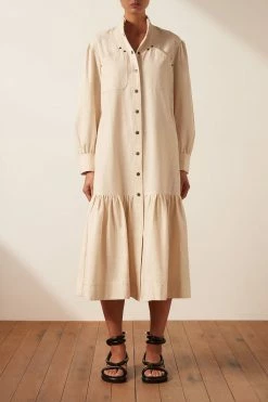 Shona Joy PRISCILA HIGH NECK UTILITY MIDI DRESS - CREMA DRESSES