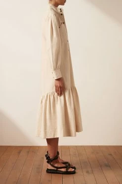 Shona Joy PRISCILA HIGH NECK UTILITY MIDI DRESS - CREMA DRESSES