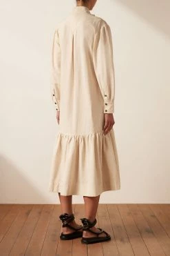 Shona Joy PRISCILA HIGH NECK UTILITY MIDI DRESS - CREMA DRESSES