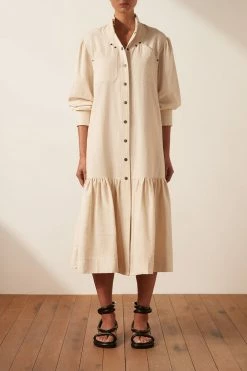 Shona Joy PRISCILA HIGH NECK UTILITY MIDI DRESS - CREMA DRESSES