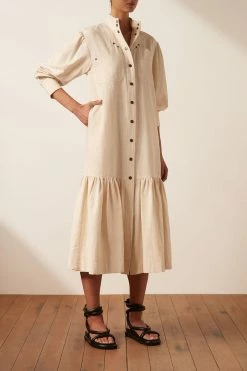 Shona Joy PRISCILA HIGH NECK UTILITY MIDI DRESS - CREMA DRESSES