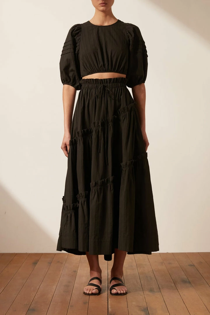 Shona Joy TOPS ELLA SHORT SLEEVE TIE BACK CROP TOP - COAL