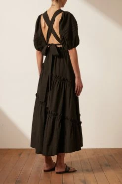 Shona Joy TOPS ELLA SHORT SLEEVE TIE BACK CROP TOP - COAL