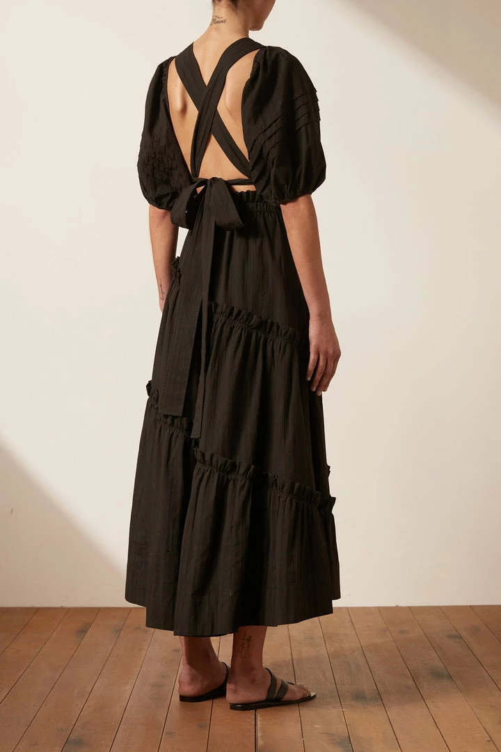 Shona Joy TOPS ELLA SHORT SLEEVE TIE BACK CROP TOP - COAL