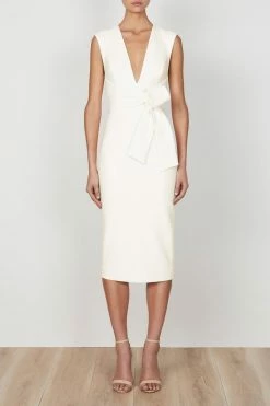 Shona Joy LUCY PLUNGED MIDI DRESS - IVORY