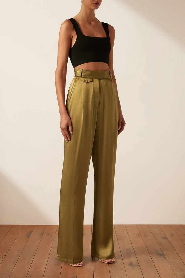 Shona Joy GIORGIA HIGH WAISTED TAILORED PANT - OLIVE OIL SHORTS & PANTS