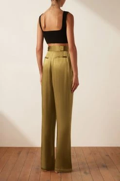 Shona Joy GIORGIA HIGH WAISTED TAILORED PANT - OLIVE OIL SHORTS & PANTS
